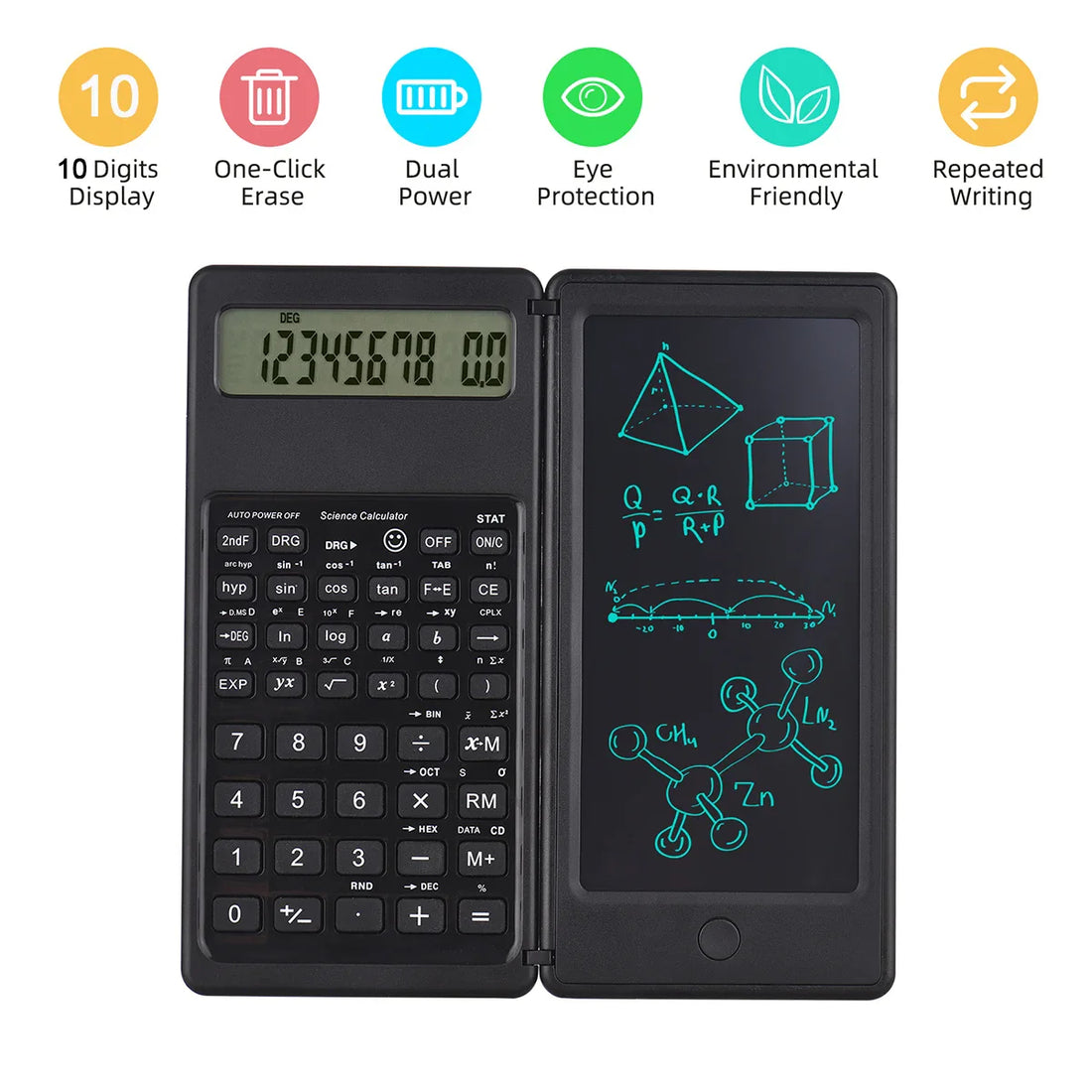 2-in-1 scientific calculator and digital writing pad.